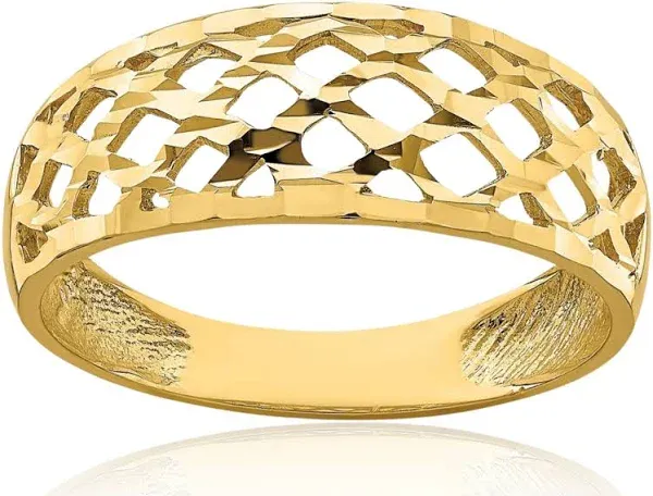 14K Solid Yellow Gold Woven Chunky Dome Crisscross Band Twisted Statement Ring