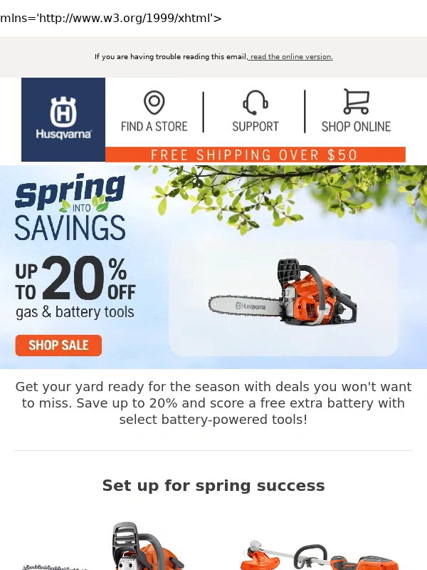Husqvarna - Save up to 20% on tools for spring!