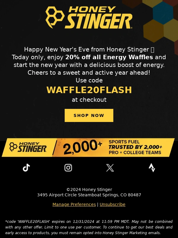 Honey Stinger - Happy New Year's Eve from Honey Stinger!