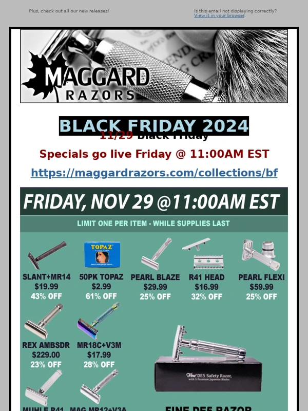 Maggard Razors - Black Friday Specials Go Live Tomorrow @ 11AM EST