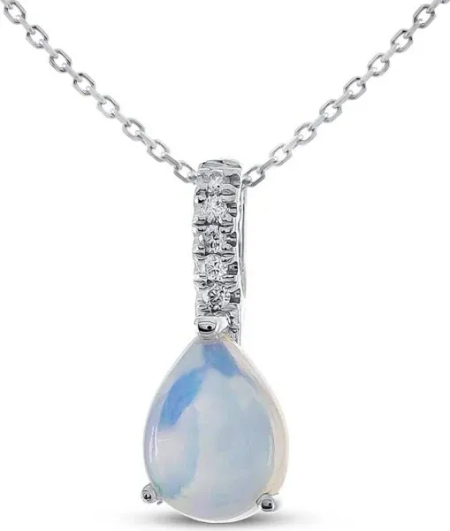 10K White Gold Opal and Diamond Necklace