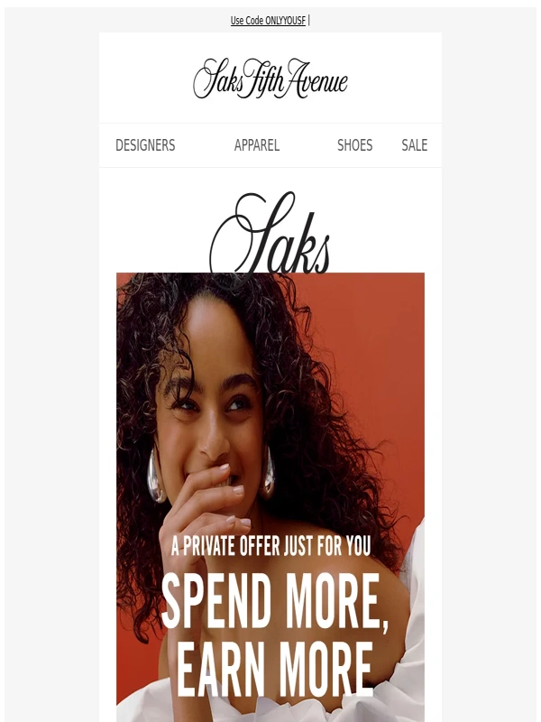 Saks Fifth Avenue - Your private offer: Earn a $100–$600 gift card with your purchase + Look what's back from L'AGENCE & more