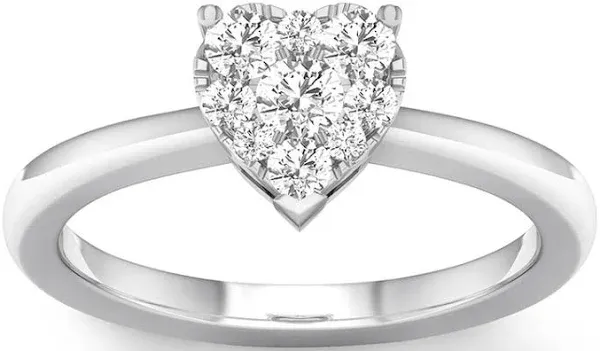 10K Rose Gold 1/3 Ct tw Heart Framed Round Diamond Engagement Ring