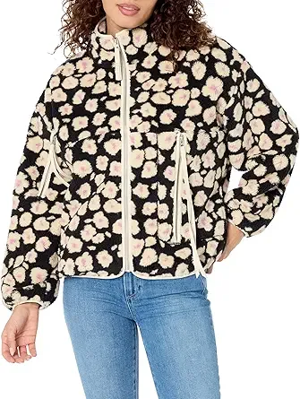 UGG Womens Marlene Uggfluff Jacket Print, Black HIBISCINA