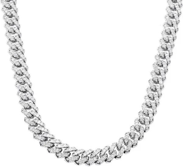 ItsHot Solid 14K Gold Baguette Diamond Cuban Link Chain 12mm 1/2in 52.6ct