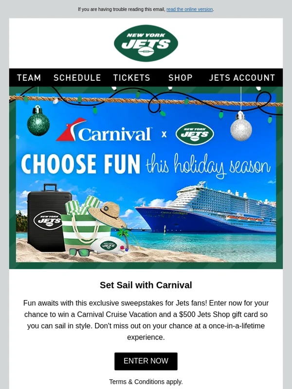 New York Jets - Enter Now for Your Chance to Win a Cruise and More!