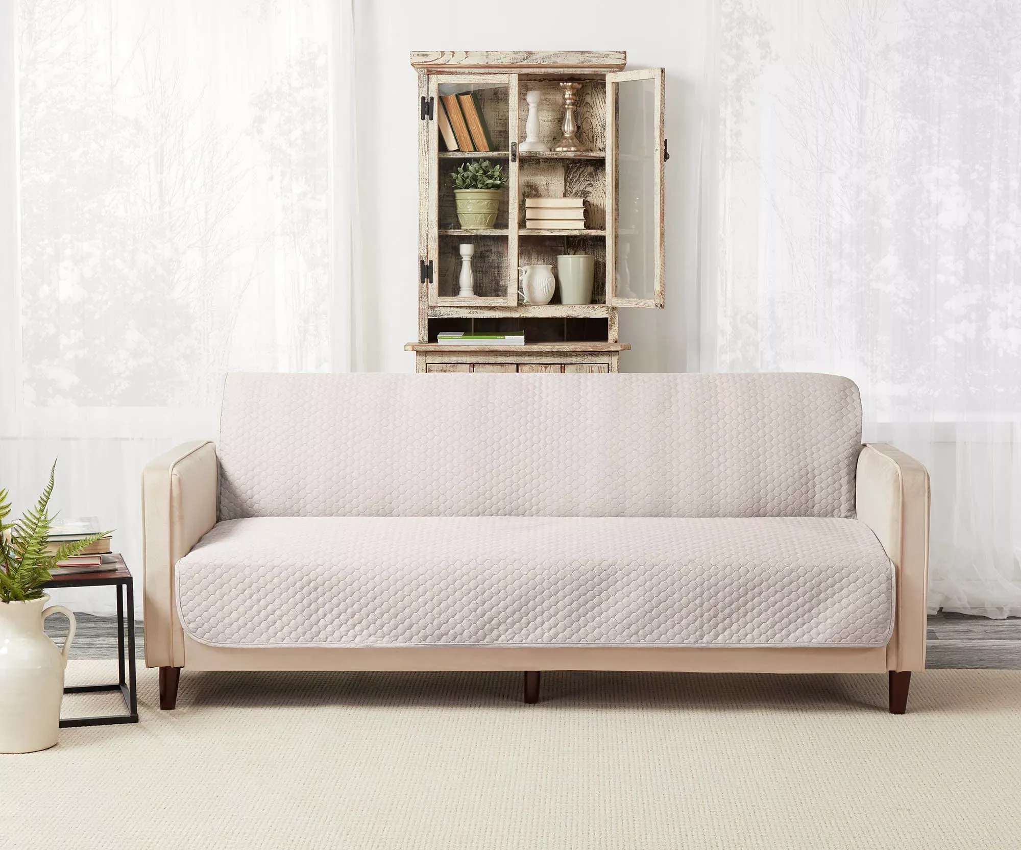 SureFit Farmhouse Quilted Sofa Furniture Cover   Outlet in Oatmeal