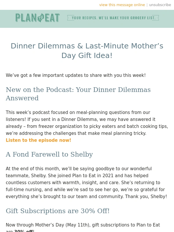 Plan to Eat - Dinner Dilemmas & Last-Minute Mother’s Day Gift Idea!