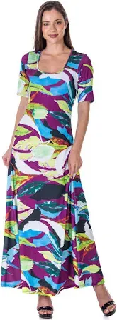 24seven Comfort Apparel Womens Multicolor Floral Print Elbow Sleeve Casual A Line Maxi Dress