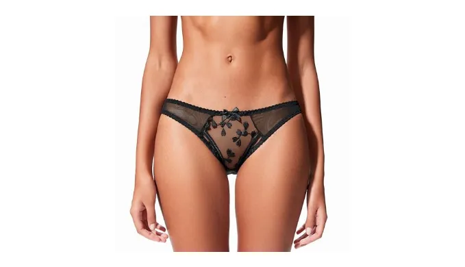 Cute and Spicy Anastasia Sexy Hearts Lace Crotchless Womens Brief Underwear (US, Alpha, X-Large, Regular, Regular, Black)