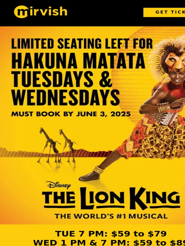 Mirvish - Last Chance for Great Orchestra Seats $59 - $89! Book by June 3