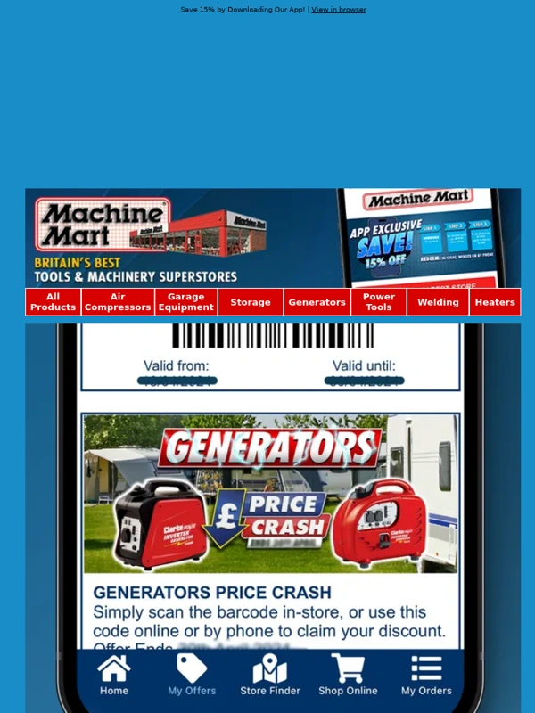 Machine Mart - Special 15% App Offer - Only 7 Days Left