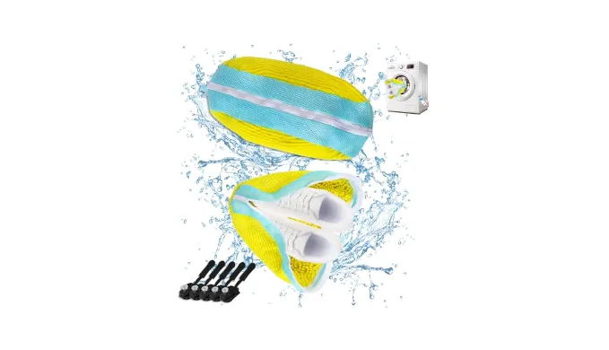 Rabtcaty 2 Pack Shoe Washing Machine Bag – Reusable Laundry Shoe Bags for Washer and Dryer with 5 Spare Zippers, Noise Reduction & Shoes Protection, Easy-Clean Light Shoe bags for washing machine.