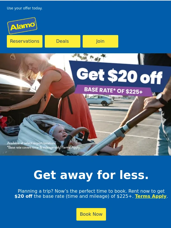 Alamo - $20 Off Base Rate! ?