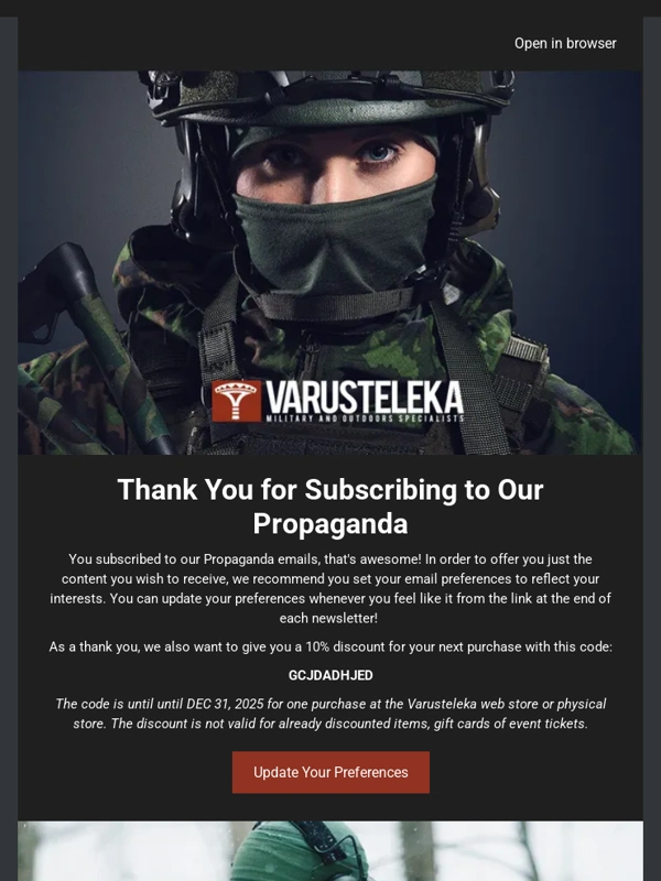 Varusteleka - Thank You for Subscribing to Our Propaganda