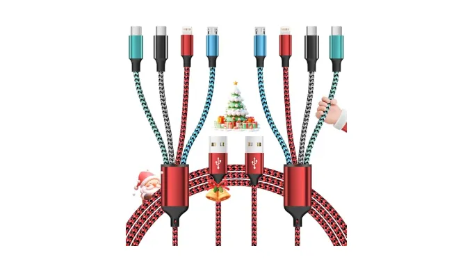 Multi Charging Cable,4 in 1 Charging Cable Charging Cables for Multiple Devices Nylon Braided Universal Charger Phone Charger Cord with 2 USB-C/IP/Micro USB Port for Cellphone/Tablets/More(2Pack 5FT)