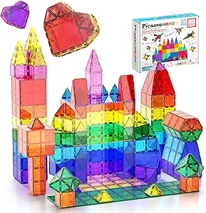 Picasso Tiles PicassoTiles 60 Piece Set 60pcs Magnet Building Tiles Clear Magnetic 3D Building Blocks Construction Playboards - Creativity beyond Imagination, Inspirational, Recreational, Educational, Conventional
