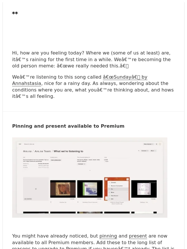 Are - Pinning,Present,Are.na Annual launch party,and more