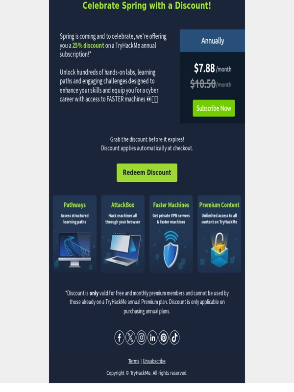 TryHackMe - 25% Discount! Spring Into Cyber Security Savings ?