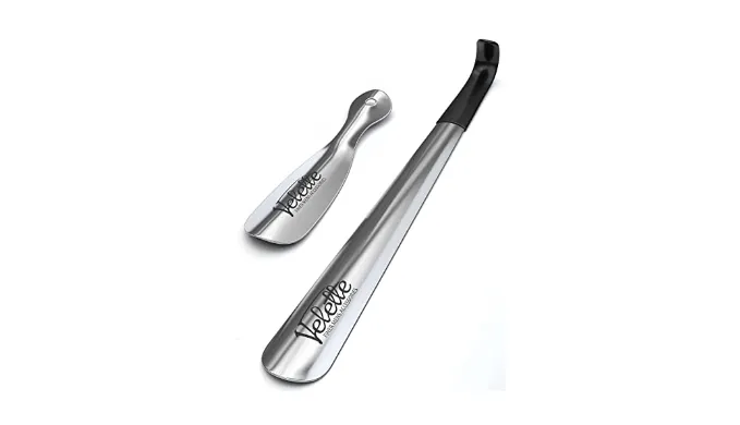 Velette Metal Shoe Horn Long Handle for Seniors, 2 Pack Metal Long Shoe Horn for Boots, 16.5″ Extra Long and 7.5″ Travel Size Shoe Horn for Men Women and Kids