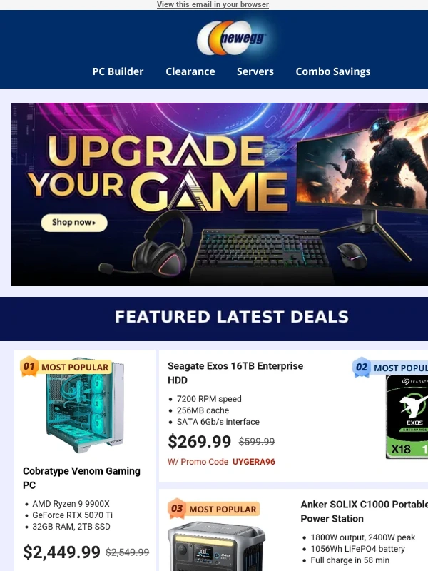 Newegg - $2449.99 Cobratype Venom Gaming PC! $269.99 Seagate Exos 16TB Hard Drive!