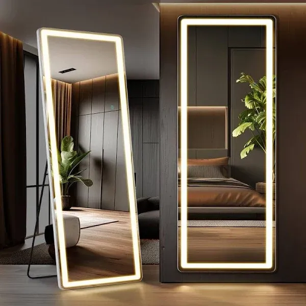 Large Rectangle LED Full Length Wall-Mounted Full Body Dressing Mirror with Stand