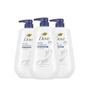 Dove Body Wash with Pump 3 Count Deep Moisture for 24hr Lotion-Soft Skin Moisture Moisturizing Skin Cleanser with No Sulfates No Parabens