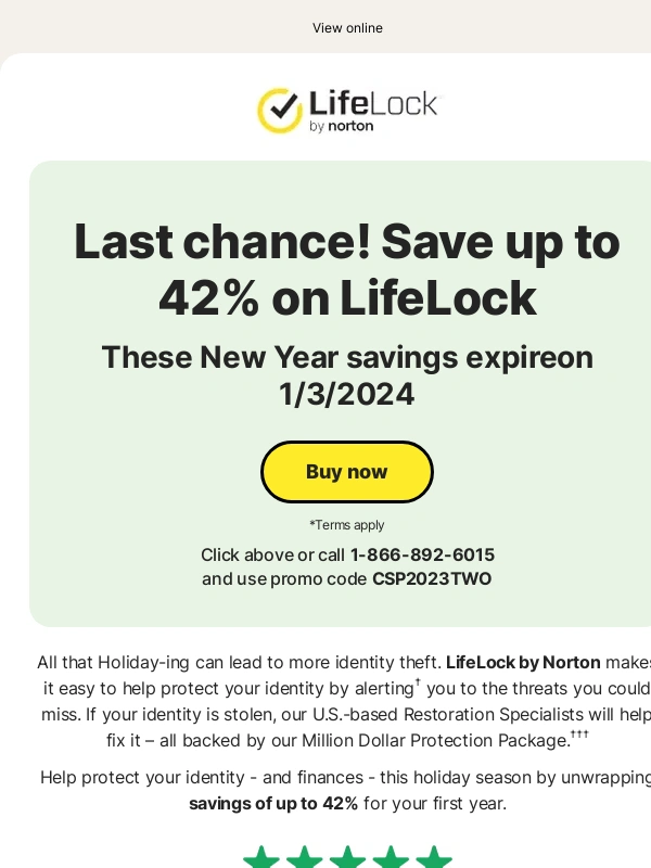 LifeLock - Last chance to save up to 42% on LifeLock