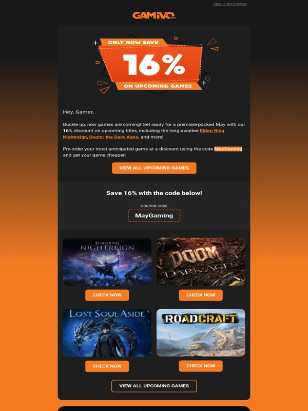 Gamivo - May premieres 16% cheaper: Elden Ring Nightreign,Doom: the Dark Ages,and more!