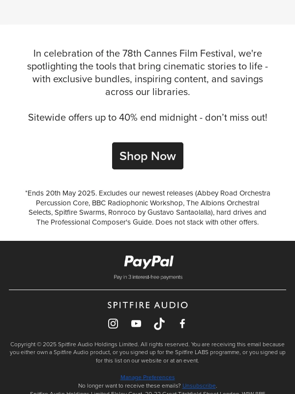 Spitfire Audio - The credits are rolling - our sale ends tonight!