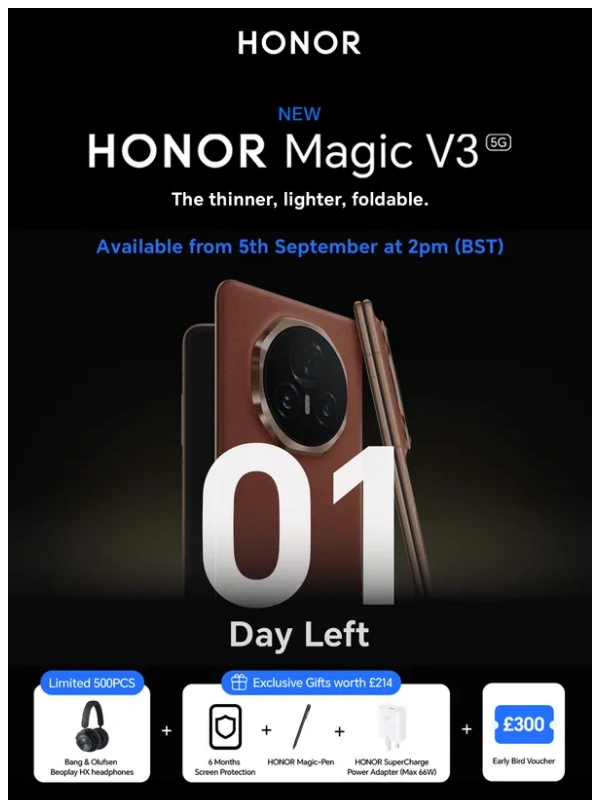 hihonor.com - ?Last Chance for Early Bird Subscription | 1 Day Left Until the HONOR Magic V3 Unveiling