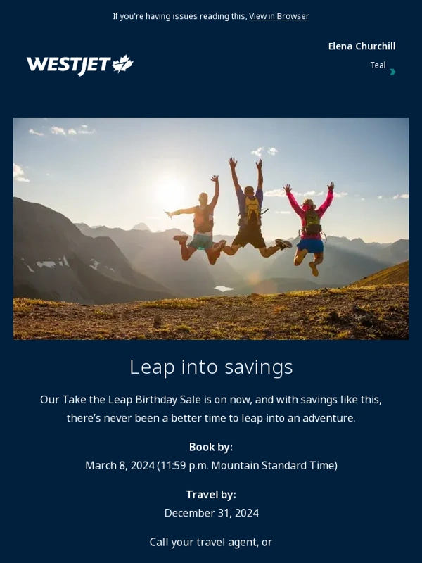 WestJet - Take the Leap Birthday Sale