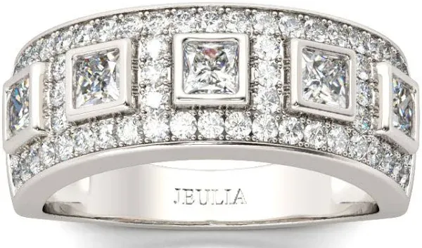 Jeulia Women's Sterling Silver Princess Cut Band