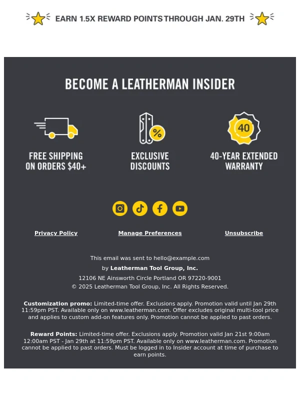Leatherman - Cold temps,cool tools—take 50% off customization