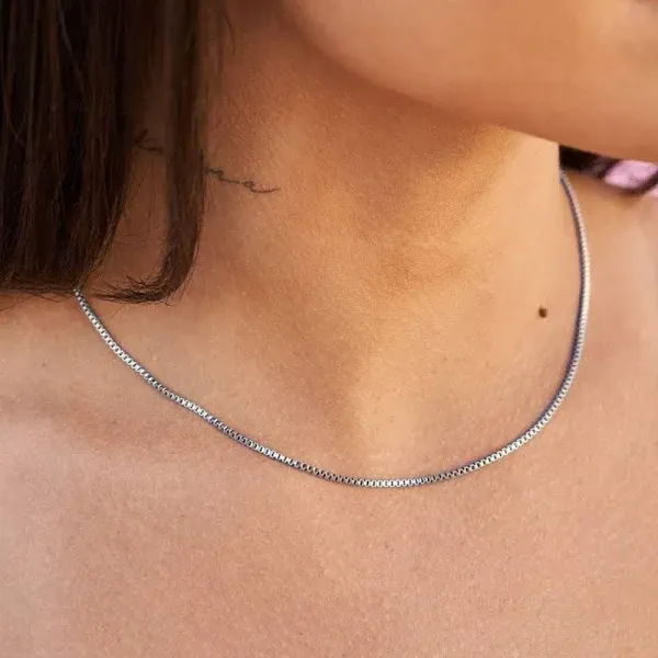 GLD 14K White Micro Box Chain Necklace