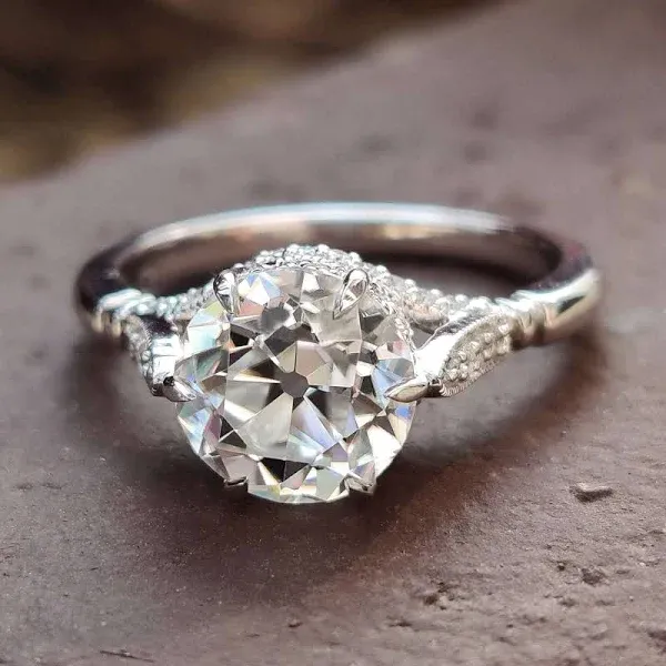 Classic Old European Cut Antique Vintage Moissanite Engagement Ring