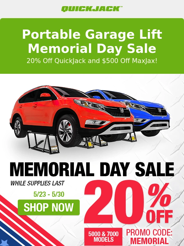 QuickJack - Memorial Day Deals: QuickJack and MaxJax!