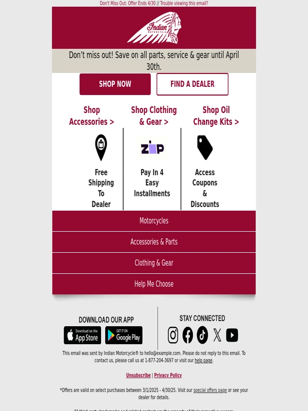 Indian Motorcycle - Last Chance: Save Up to $200