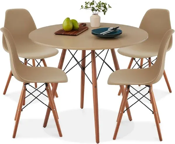 5-Piece Compact Dining Set - Mid-Century Modern, 4 Chairs, Wooden Legs