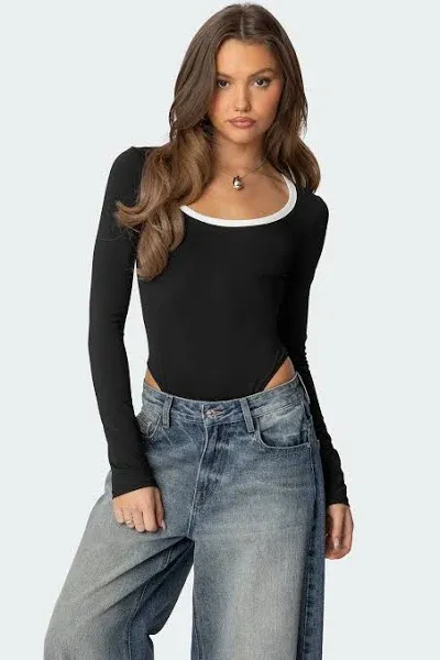 Edikted Women's Contrast Scoop Neck Bodysuit