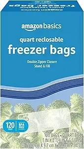 120-ct Amazon Basics Stand & Fill Freezer Double Zipper Quart Bags
