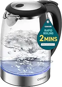 Cosori Electric Kettle, No Plastic Filter & Spout, Stainless Steel Inner Lid, 1.7L Tea Kettle & Hot Water Boiler For Coffee & Tea, Water Heater & Teapot, Automatic Shut Off, Black, 1500W