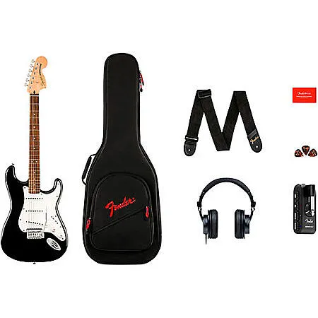 Squier Affinity Series Stratocaster Electric Guitar Starter Pack w/ Fender Mustang Micro Headphone Amplifier, Presonus HD9 Headphones + Accessories $364.99 + Free S/H