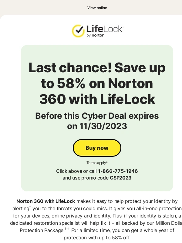 LifeLock - Last chance to save up to 58% on Norton 360 with LifeLock before this cyber deal expires