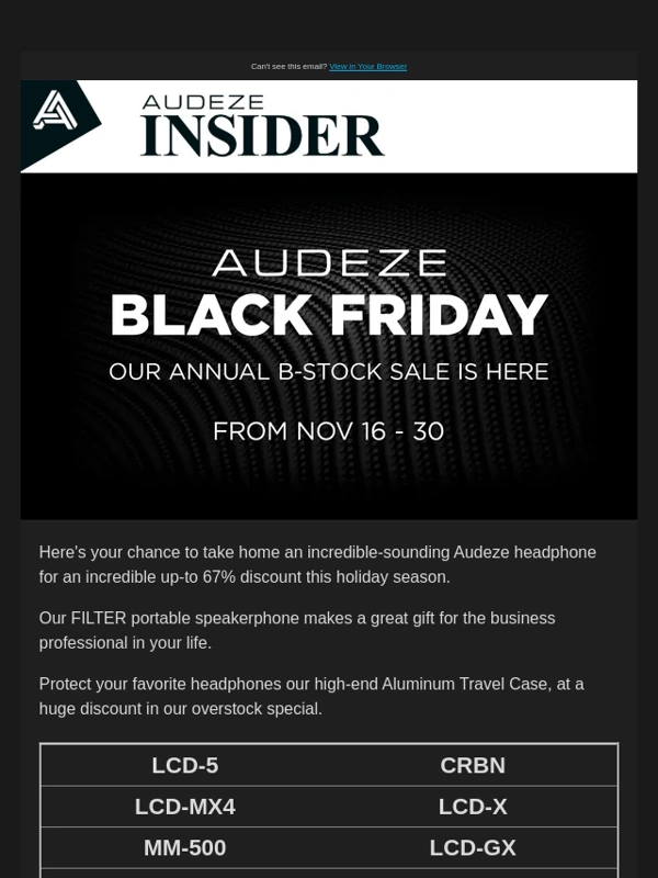 Audeze - Black Friday - Annual Audeze B-Stock Sale Starts Soon
