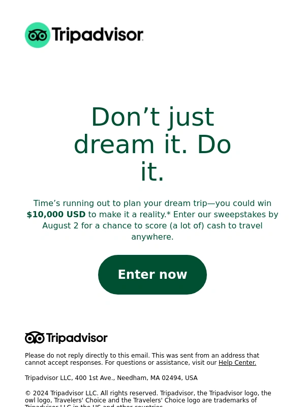 TripAdvisor - Last chance to win $10,000 to travel