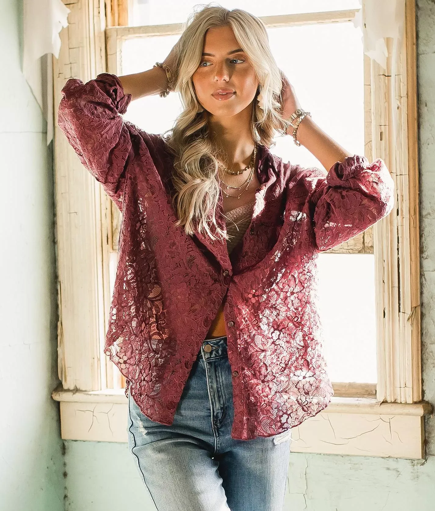 Gimmicks Sheer Lace Blouse  - female - Size: Large
