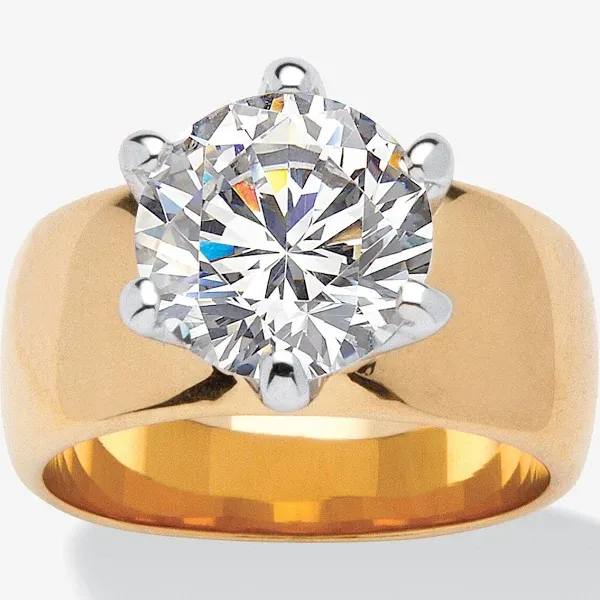 PalmBeach Jewelry 14K Gold-Plated Round CZ Solitaire Ring
