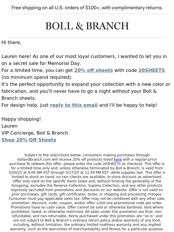 Boll & Branch - Secret savings: 20% off sheets