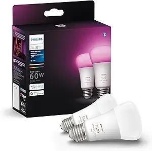 $62.99: 2-Pack Philips Hue Smart 60W A19 LED Bulb (White and Color Ambiance Color-Changing Light - 800LM - E26) at Amazon